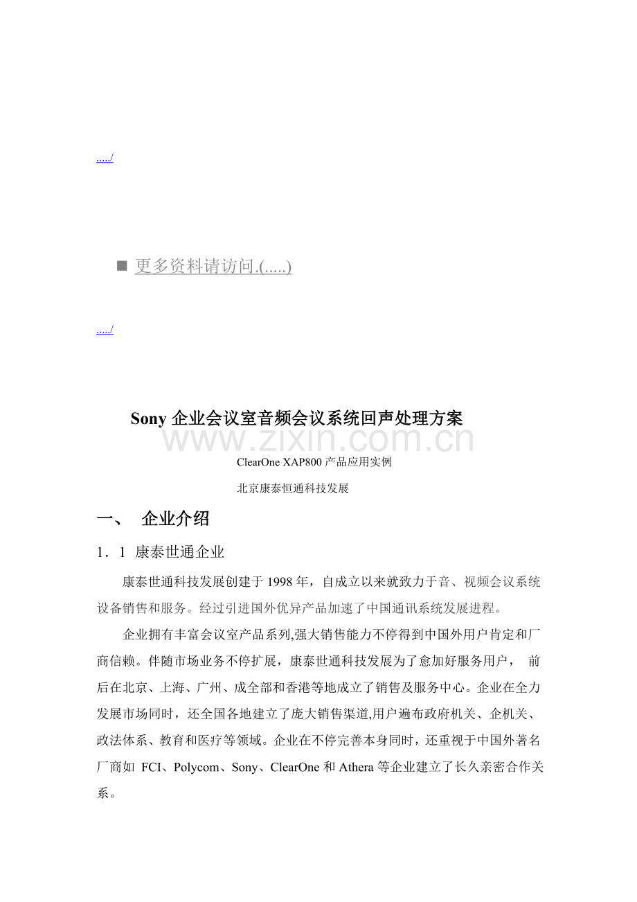 新版索尼会议室音频会议系统回声处理方案模板.doc_第1页