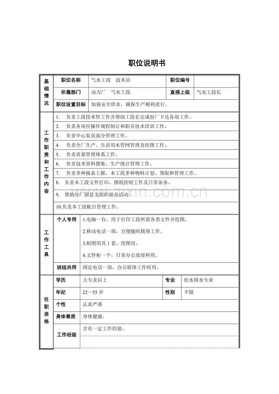 气水工段技术员岗位职责样本.doc_第1页