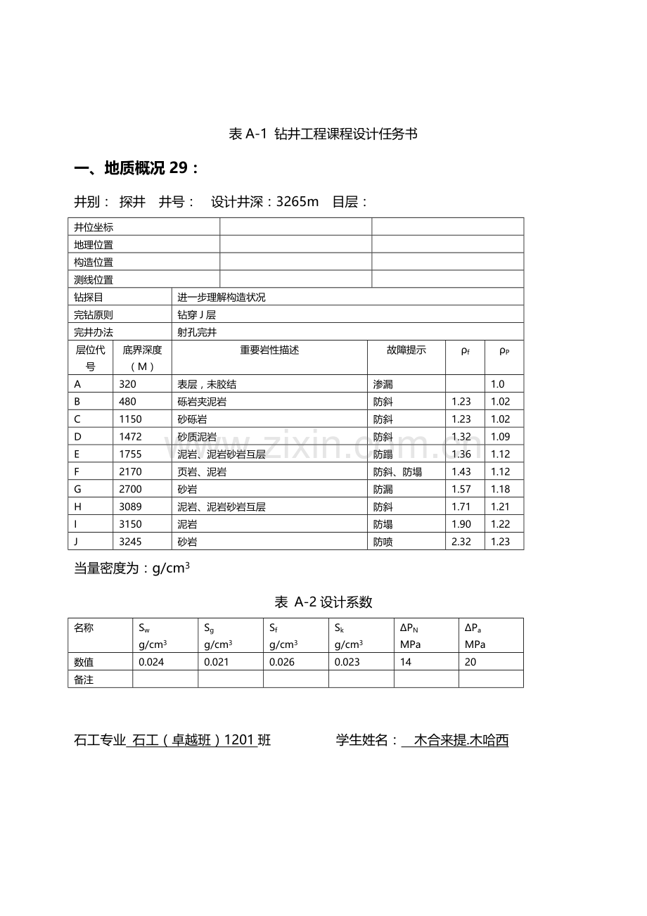 钻井综合项目工程专业课程设计.doc_第1页