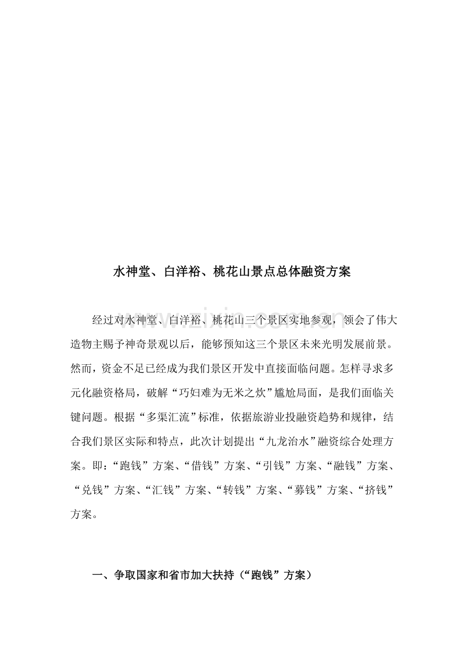 论水神堂、白洋裕、桃花山景点总体融资方案样本.doc_第1页