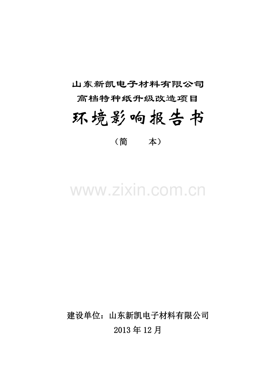 新凯电子材料有限公司高档特种纸升级改造项目申请建设环境评估报告书.doc_第1页