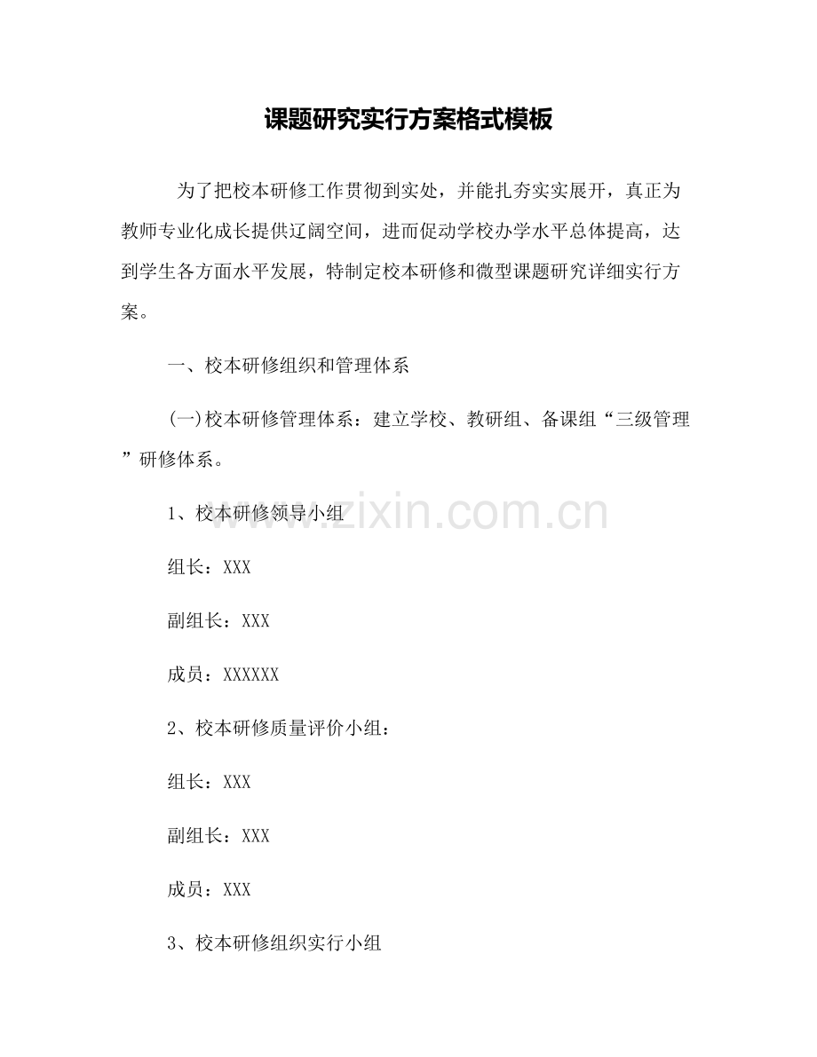 课题研究应用实施专项方案格式模板.docx_第1页