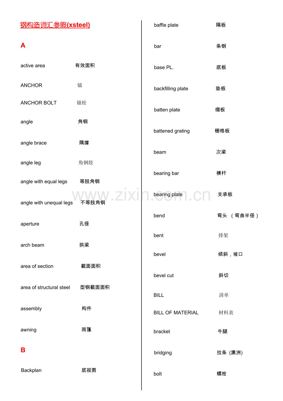 钢结构综合项目工程词汇xsteel.doc_第1页