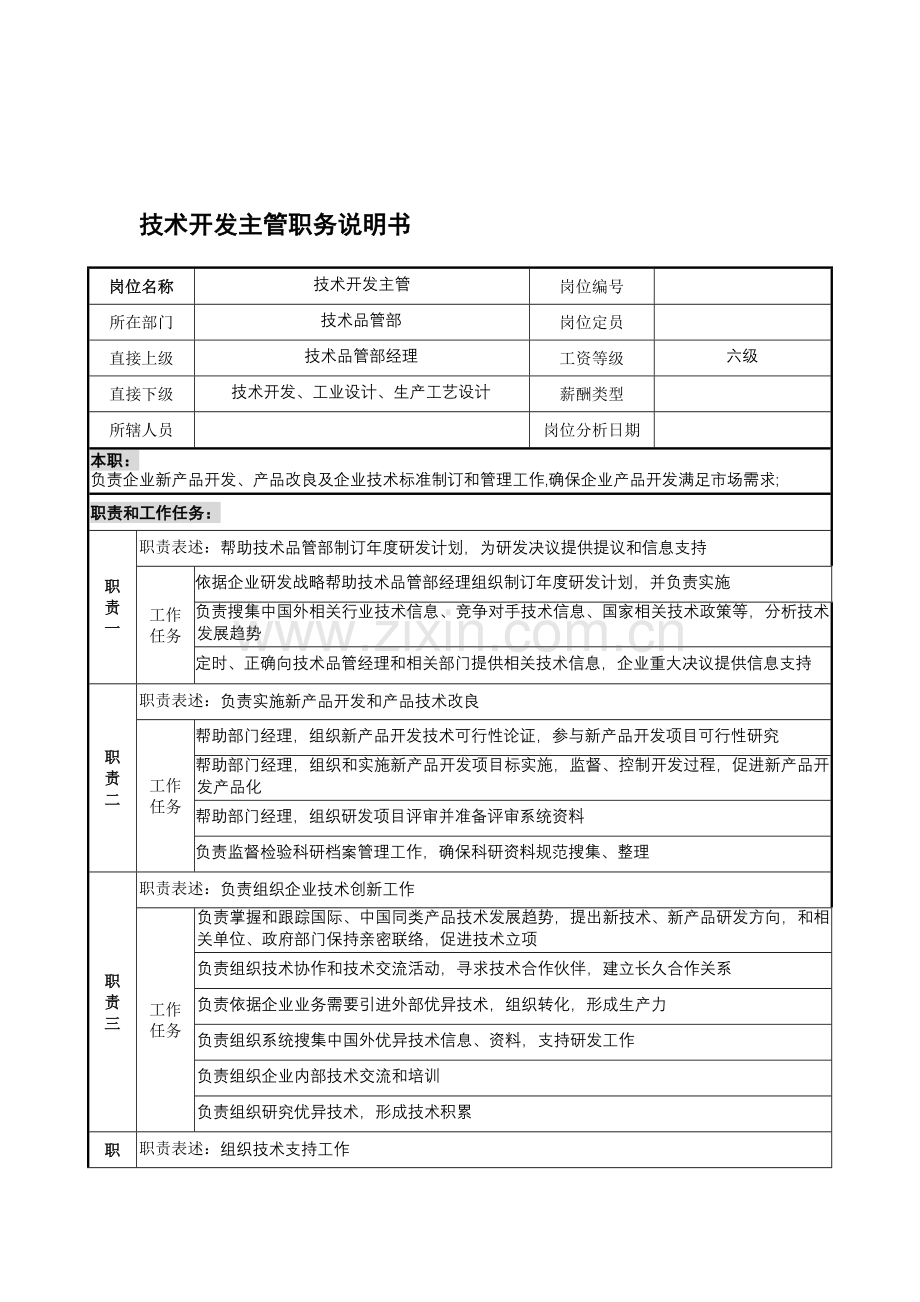 技术品管部技术开发主管岗位职责样本.doc_第1页