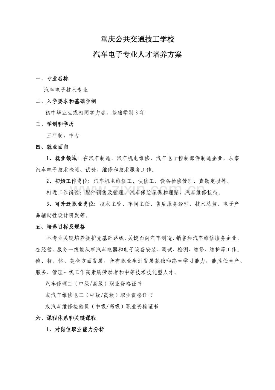 汽车电子关键技术专业人才培养专项方案.docx_第1页