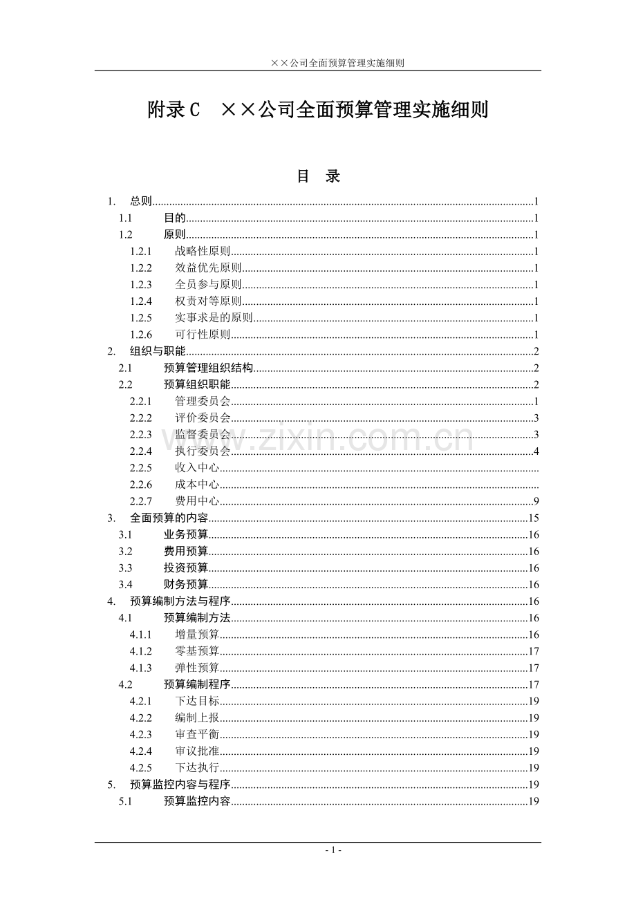 公司全面预算管理实施细则模版.doc_第1页