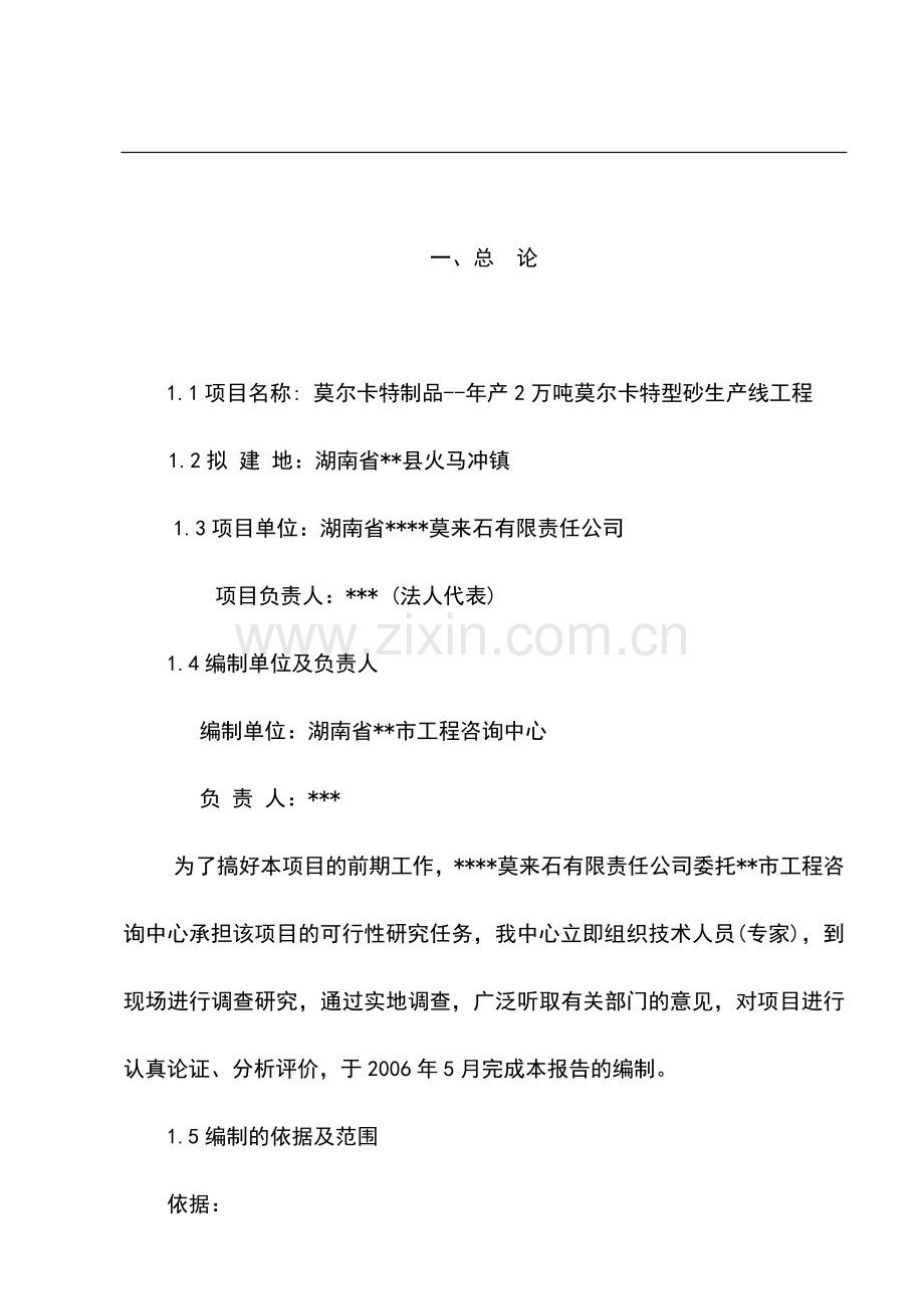 年产2万吨莫尔卡特型砂生产线工程可行性研究报告书.doc_第1页