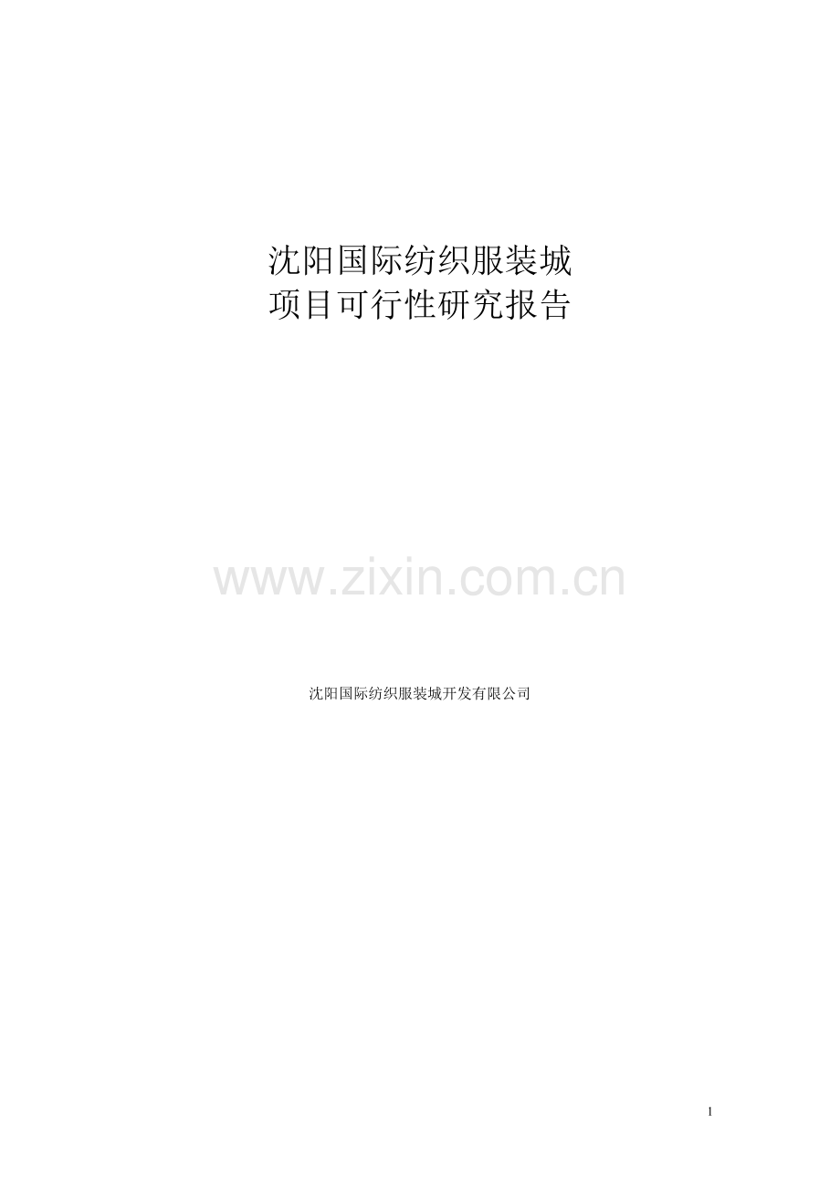沈阳国际纺织服装城项目可行性研究报告书.doc_第1页