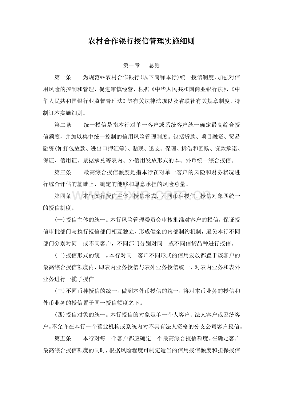 农村合作银行授信管理实施细则模版.docx_第1页