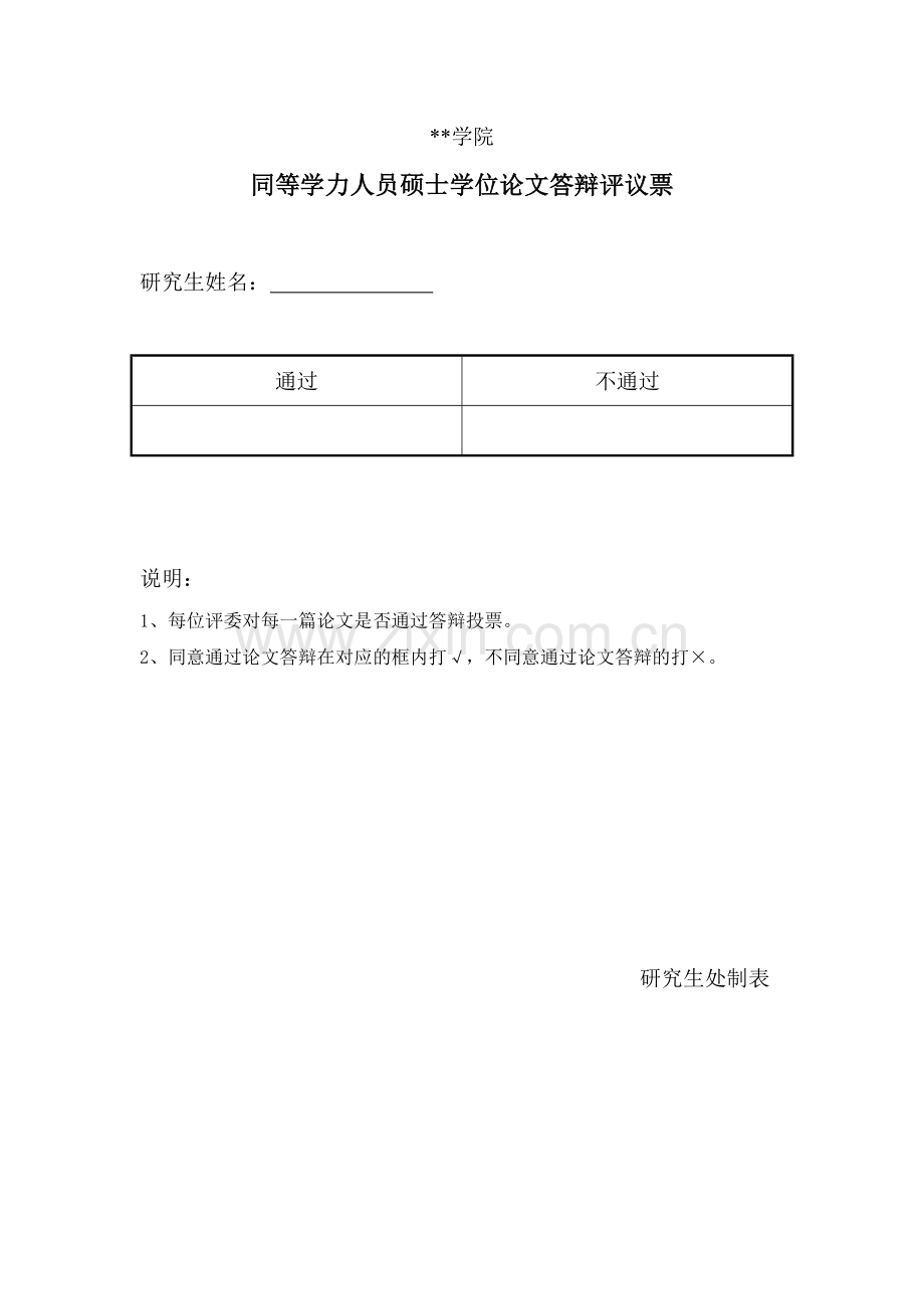 同等学力人员硕士学位论文答辩评议票.doc_第1页