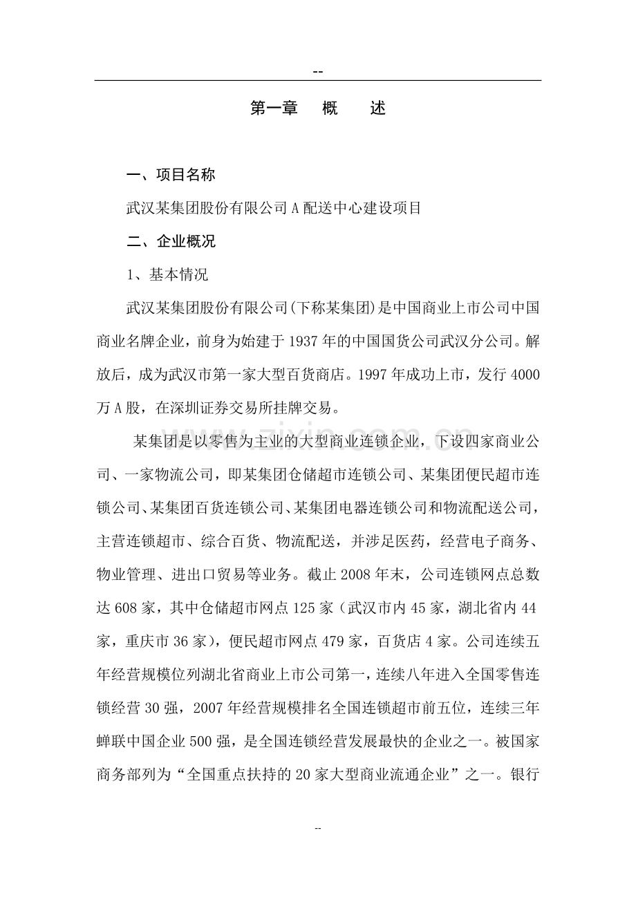 某某配送中心建设项目可行性研究报告书.doc_第1页