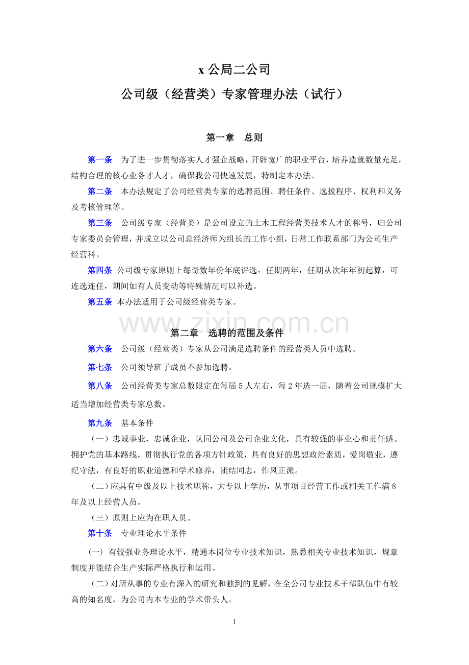 工程公司公司级专家(经营类)管理办法(试行版).doc_第1页