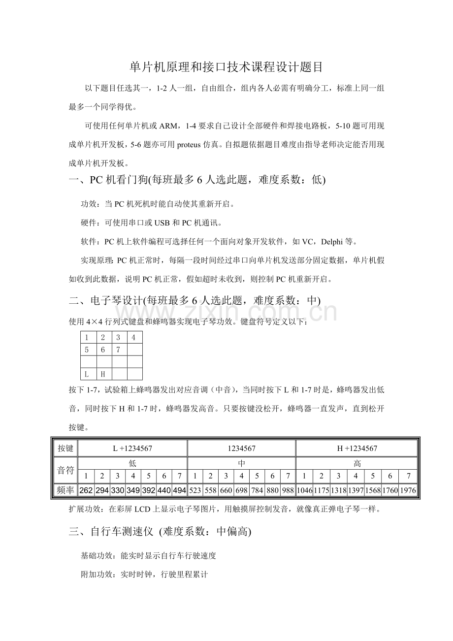 单片机优秀课程设计选题.doc_第1页