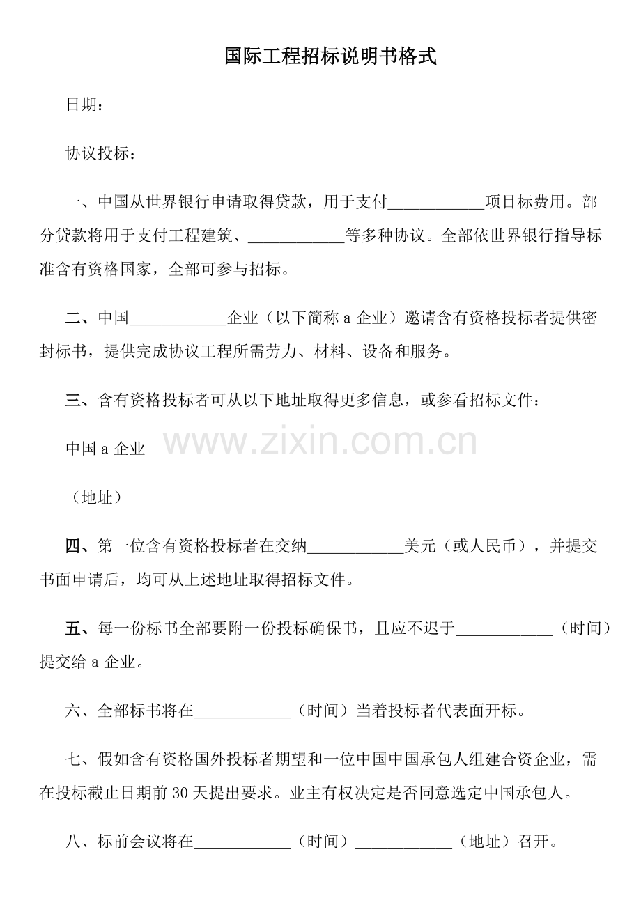 国际综合重点工程综合招标新版说明书格式.docx_第1页