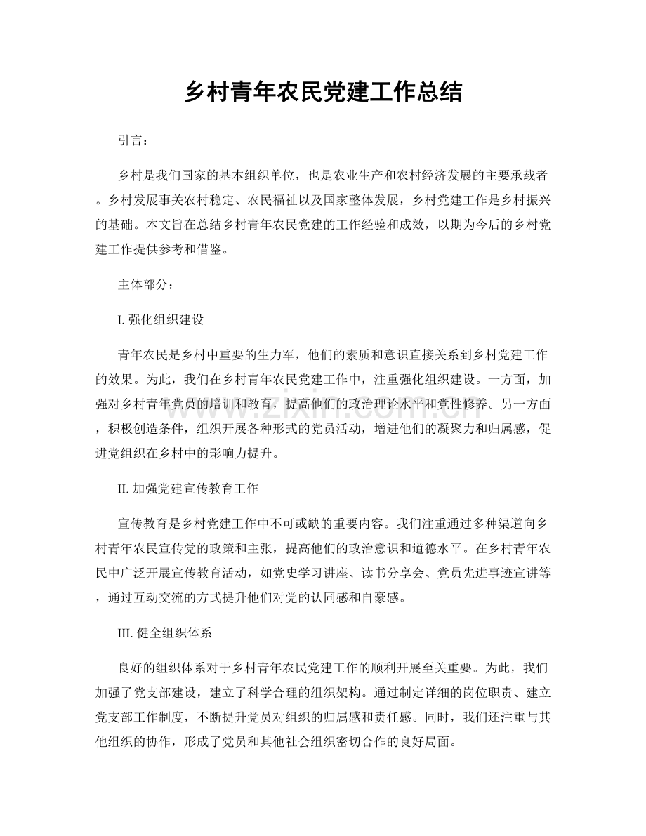 乡村青年农民党建工作总结.docx_第1页