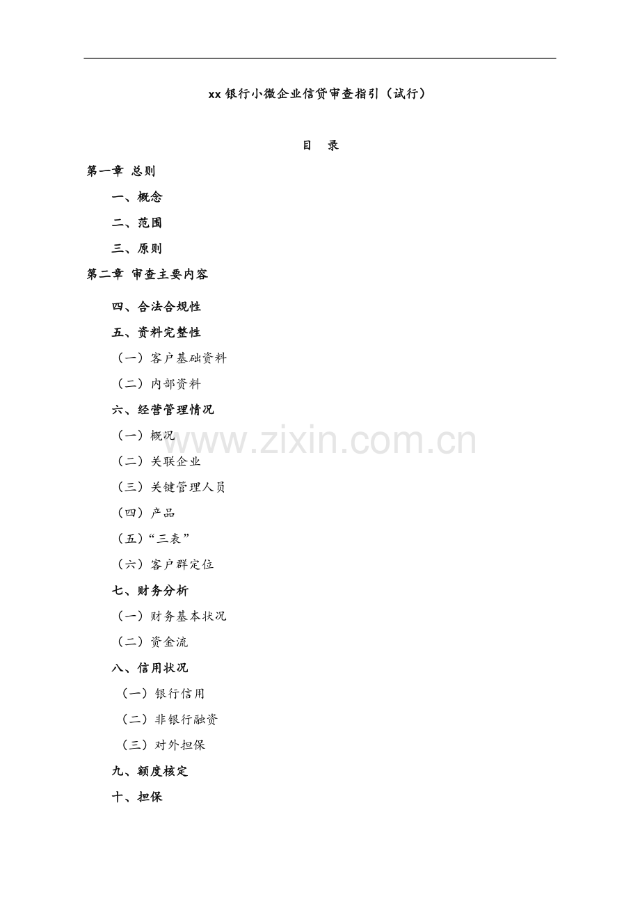 银行小微企业信贷审查指引(试行)模版.docx_第1页
