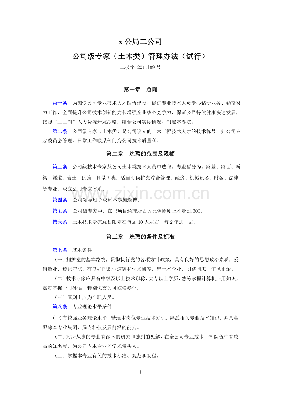 工程公司公司级专家(土木类)管理办法(试行版).doc_第1页