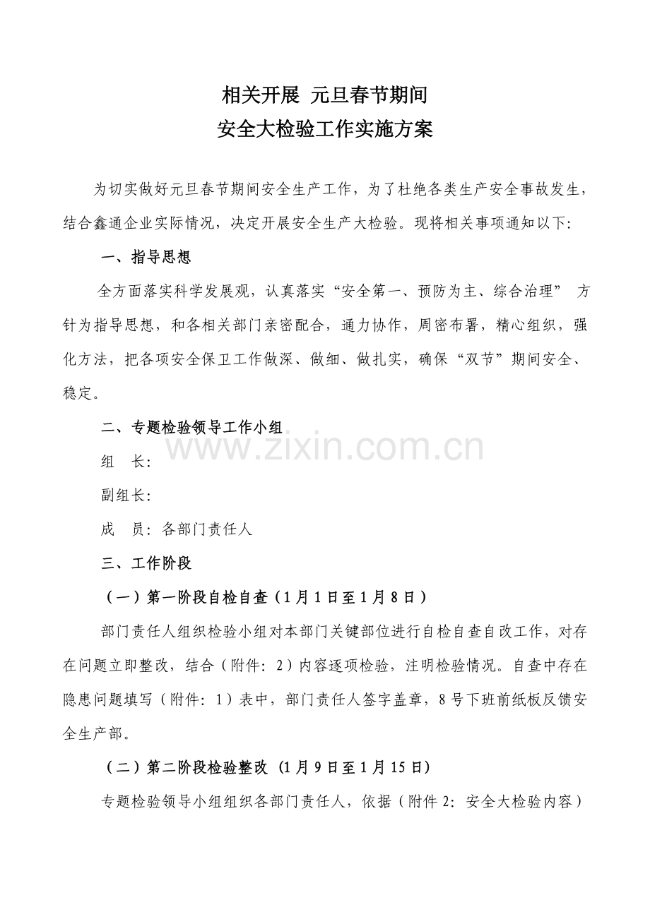 做好元旦春节期间安全大检查实施专业方案.doc_第1页