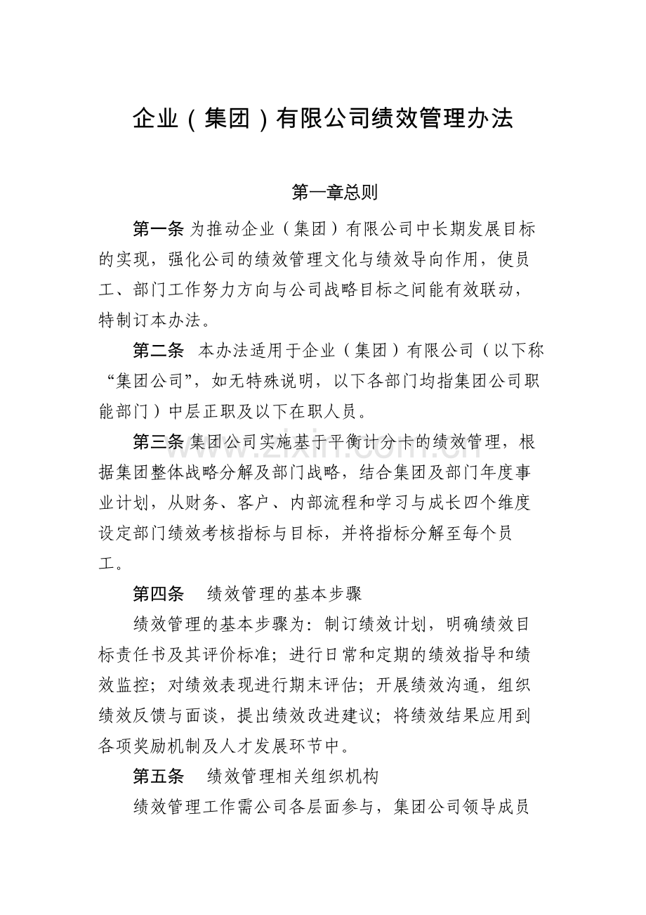企业(集团)有限公司绩效管理办法模版.docx_第1页