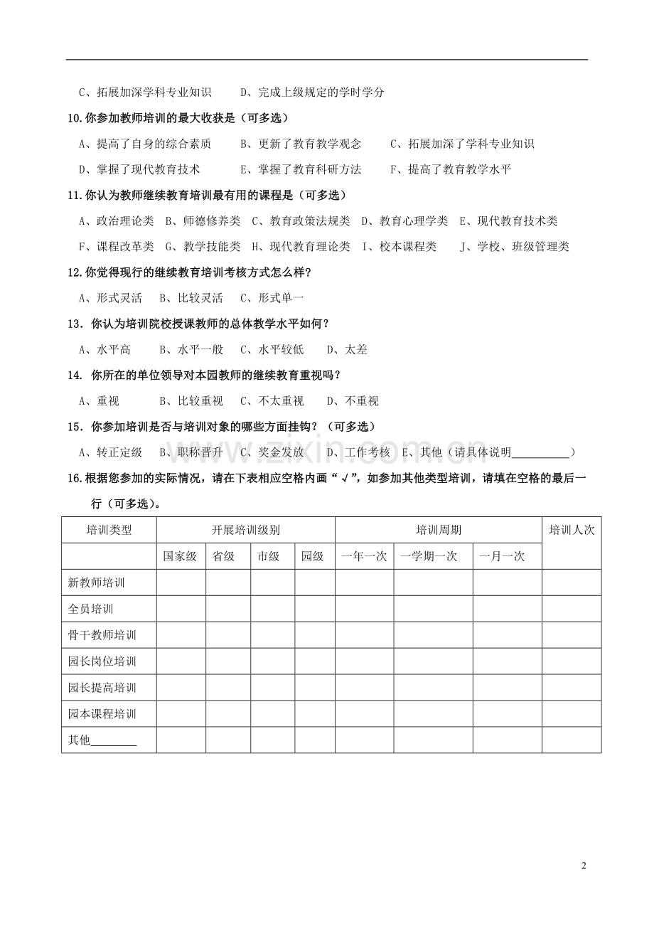 幼儿教师继续教育现状调查问卷模版.doc_第2页