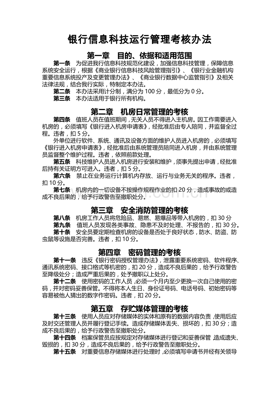 银行信息科技运行管理考核办法模版.docx_第1页