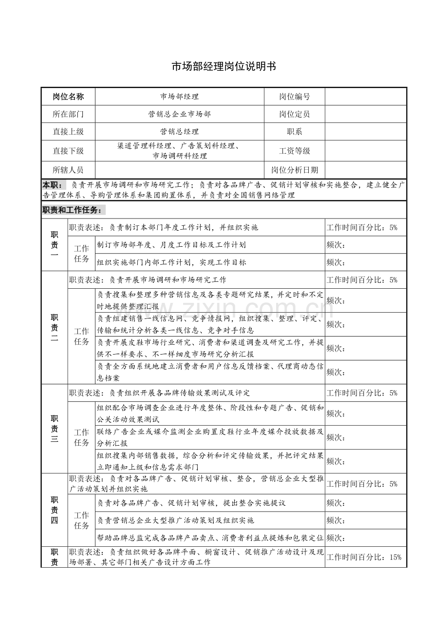 市场部经理岗位新版说明书.docx_第1页