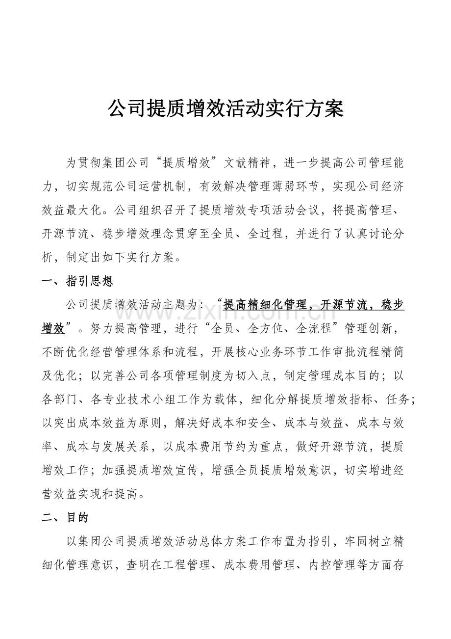 公司提质增效活动实施专项方案.doc_第1页