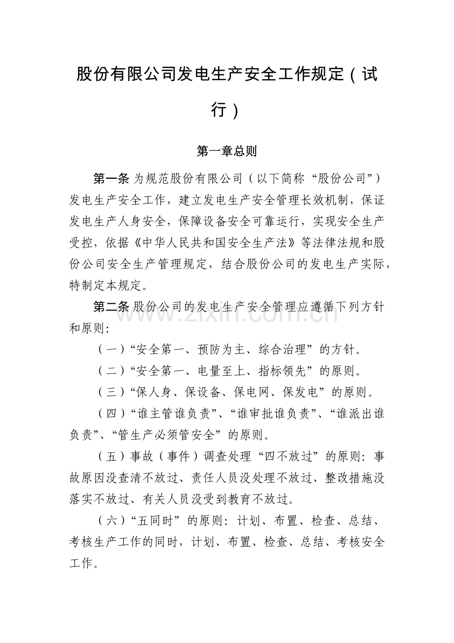股份有限公司发电生产安全工作规定(试模版.docx_第1页