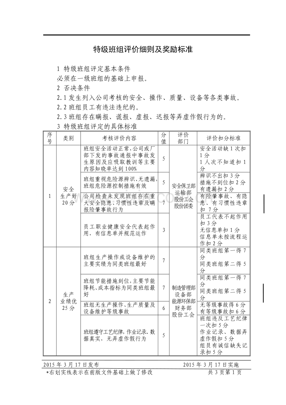 钢铁公司特级班组评价细则及奖励标准第版模版.doc_第1页