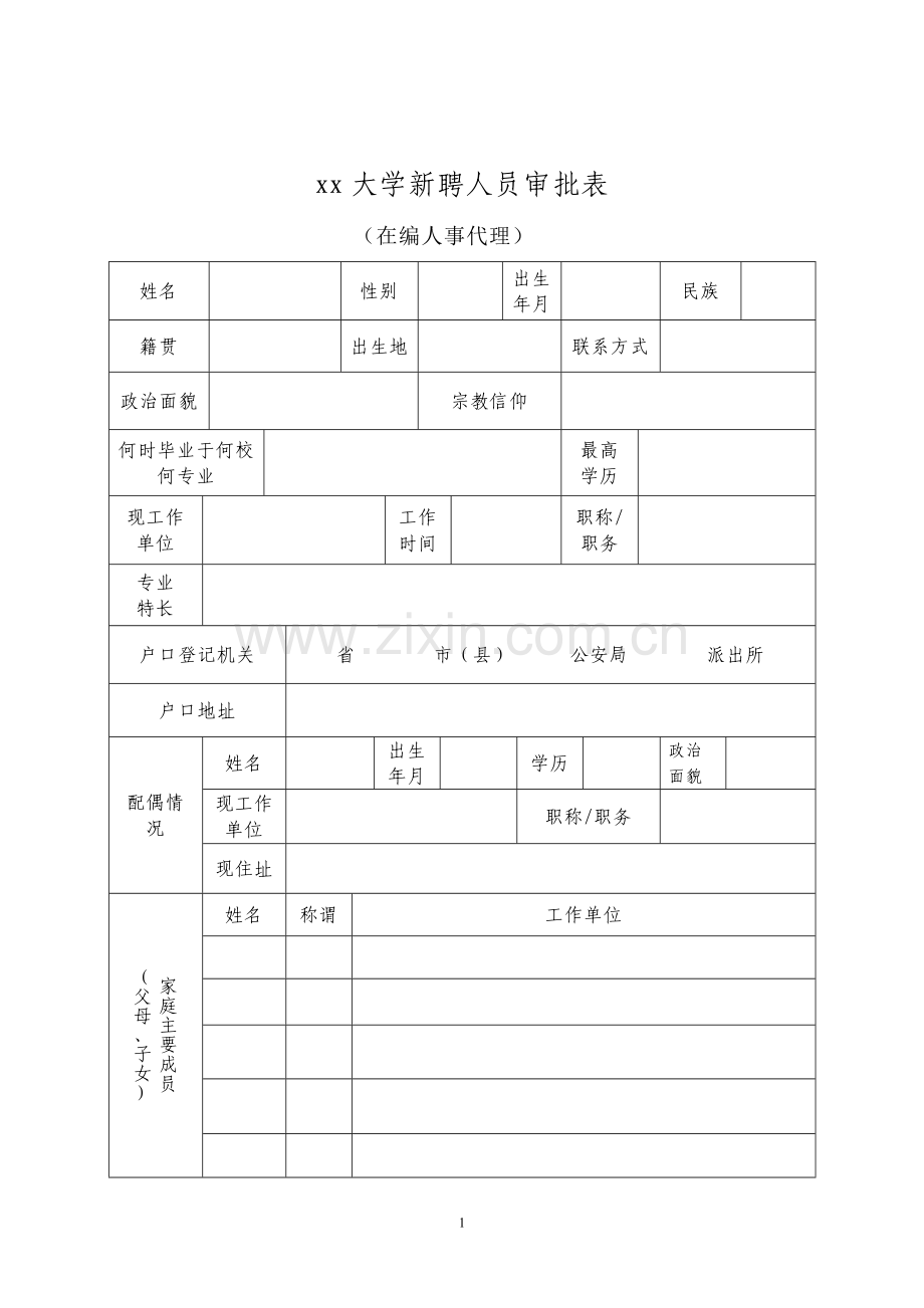 大学新聘人员审批表-(在编人事代理).doc_第1页