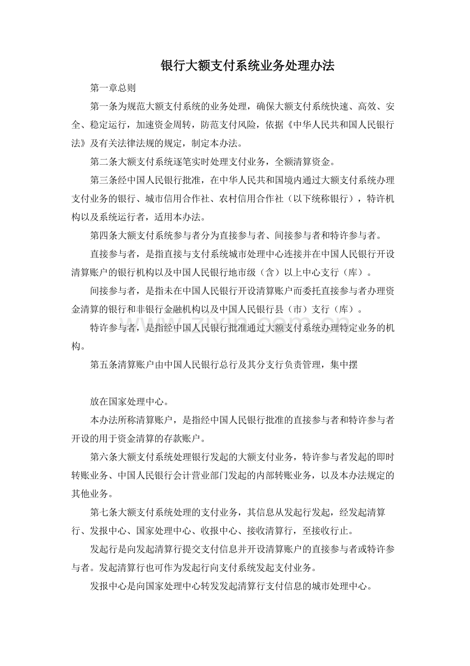 银行大额支付系统业务处理办法模版.docx_第1页