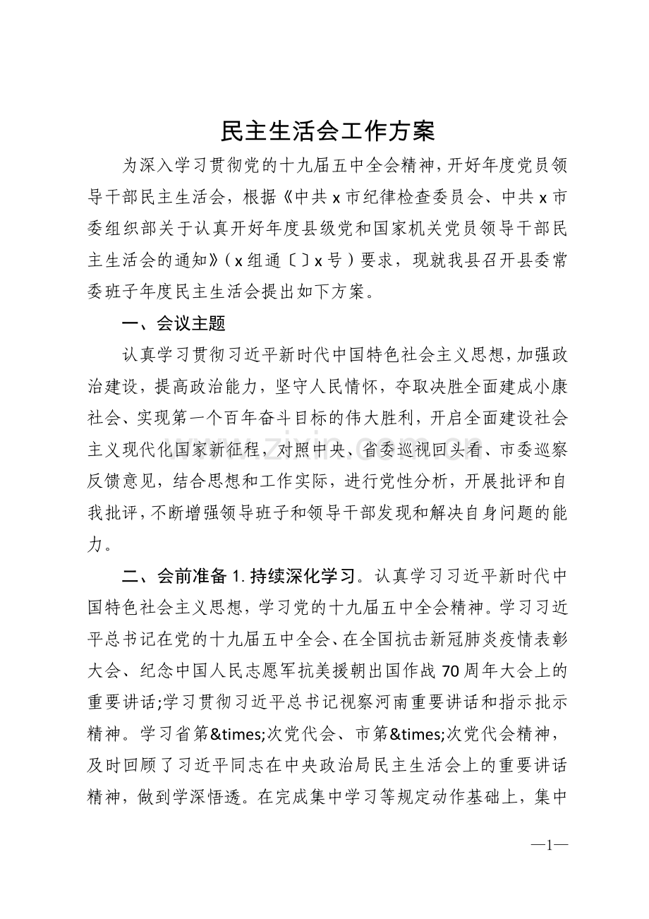 民主工作方案模版.doc_第1页