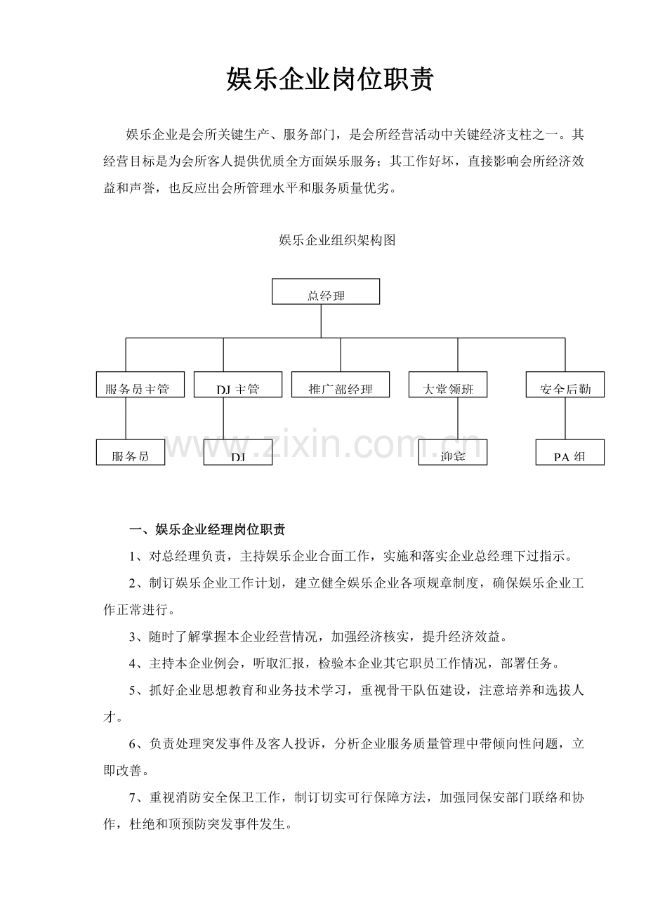 娱乐公司岗位基础职责.doc_第1页