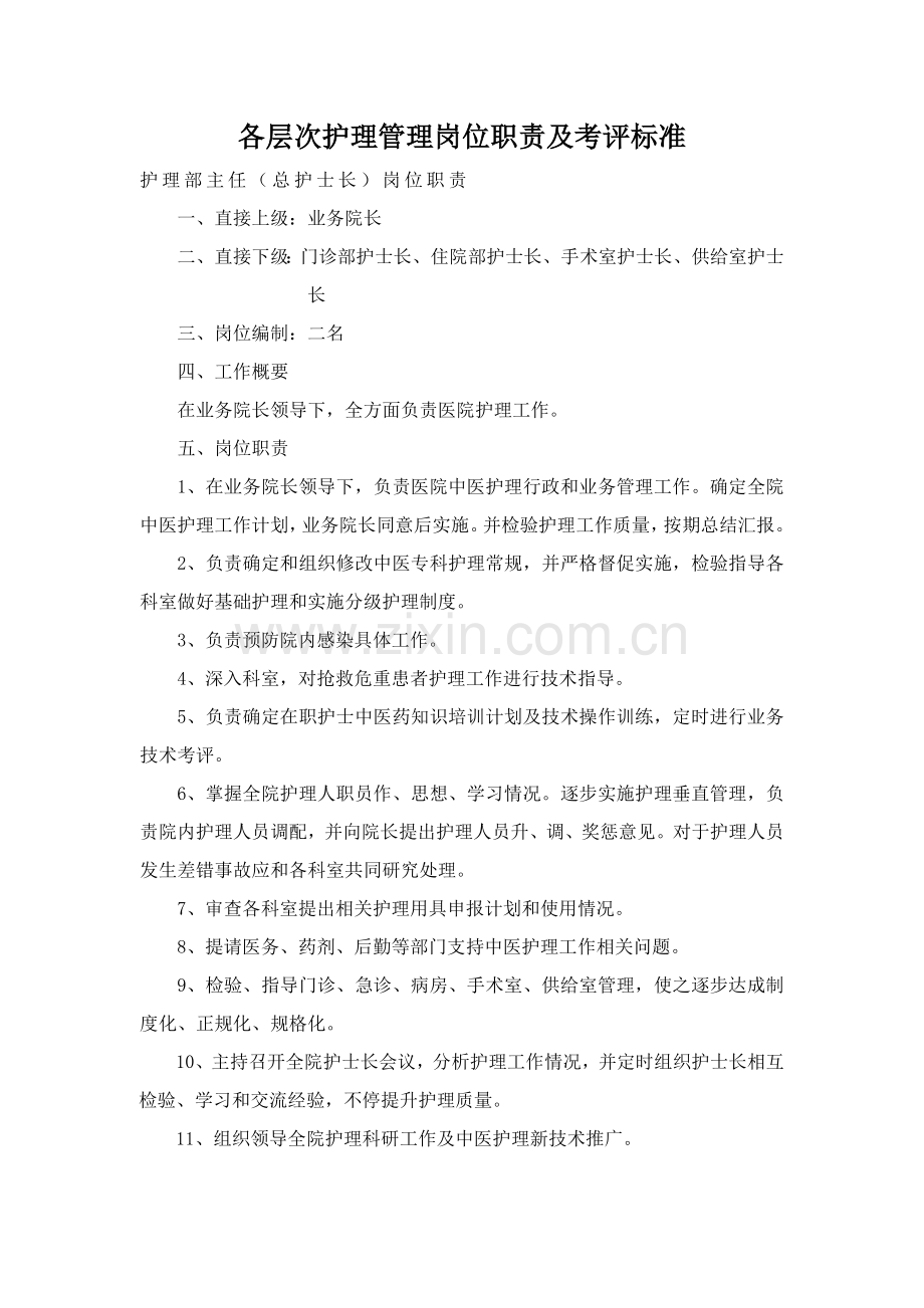 各层次护理管理岗位基础职责及考核基础标准Word文档.docx_第1页