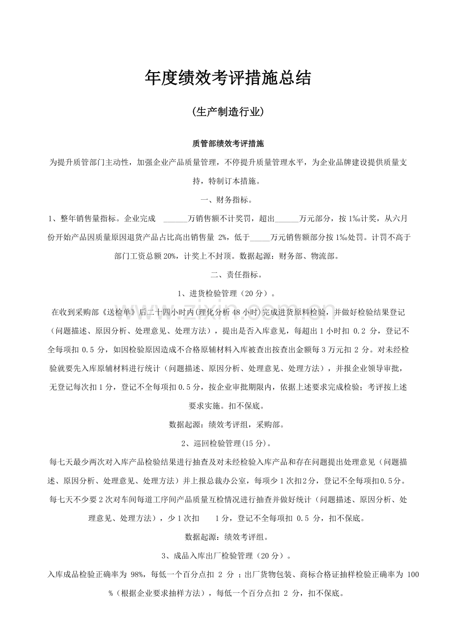 年度绩效考核办法总结模板.doc_第1页