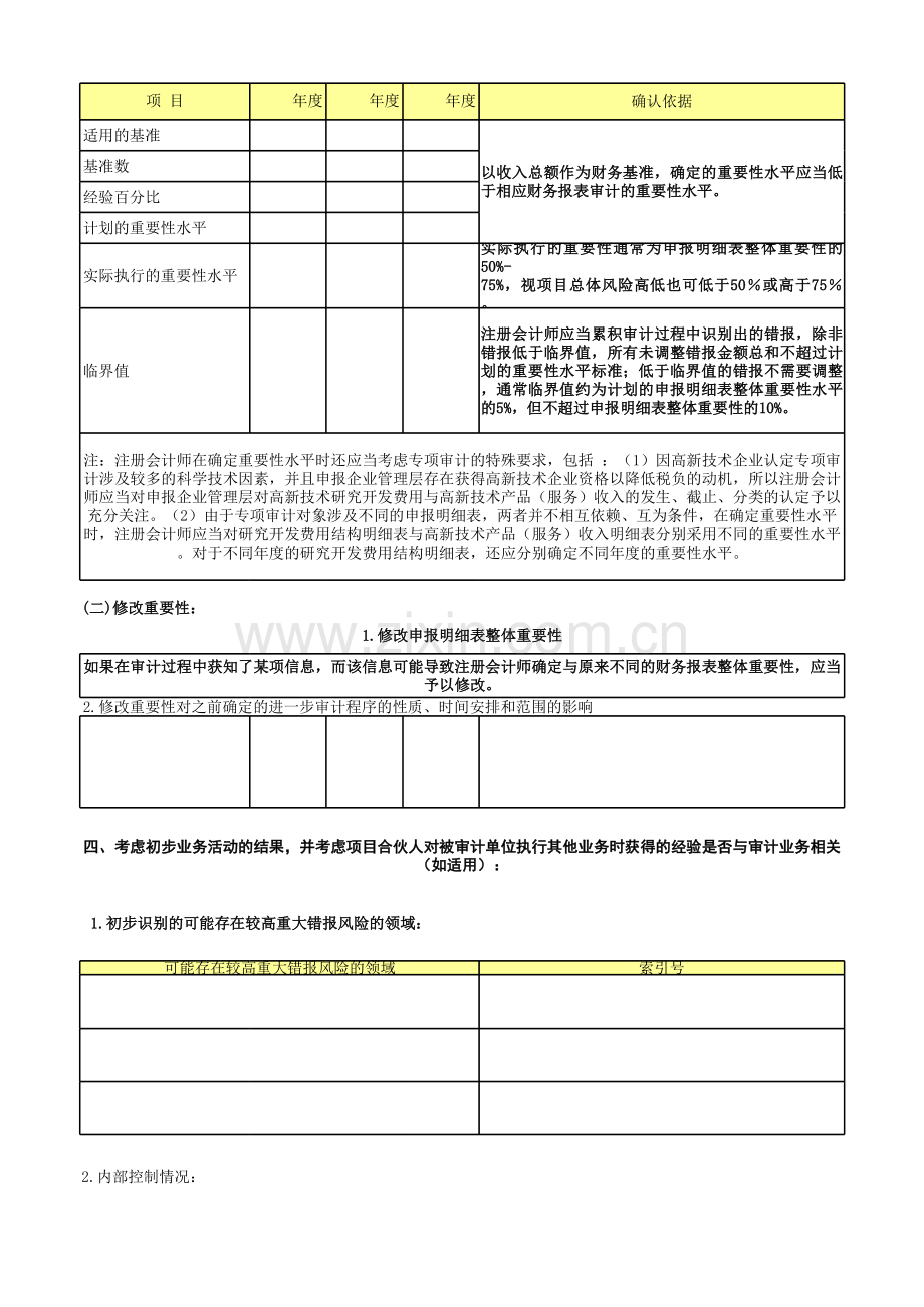 高新技术企业认定专项审计工作底稿及专项审计总体审计策略.xls_第2页