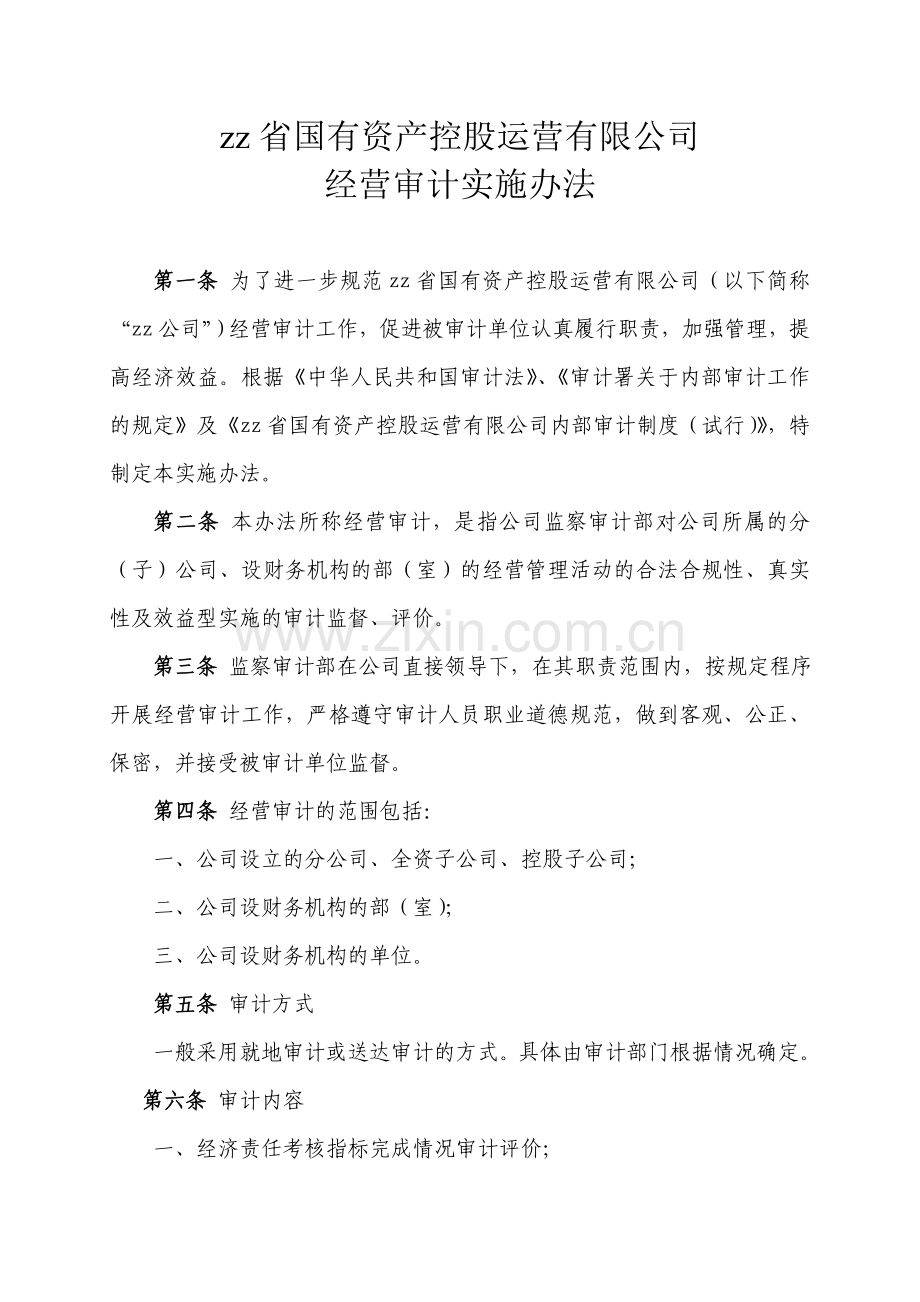 国有资产控股运营公司经营审计实施办法.doc_第1页