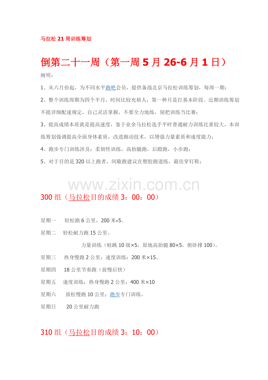 不同目标马拉松周训练专题计划.doc_第1页