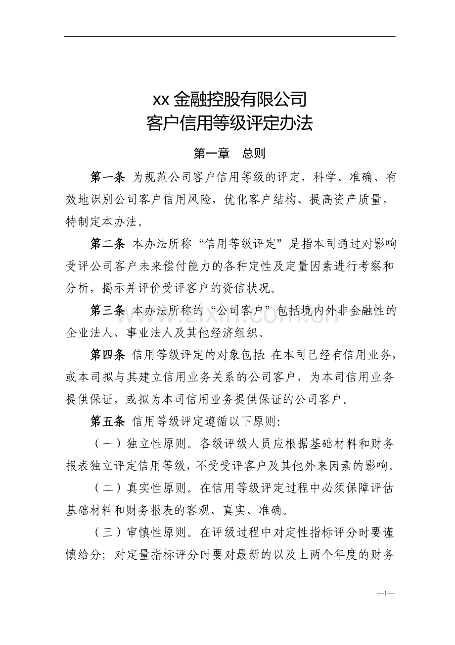 金融控股有限公司公司客户信用等级评定办法模版.doc_第1页