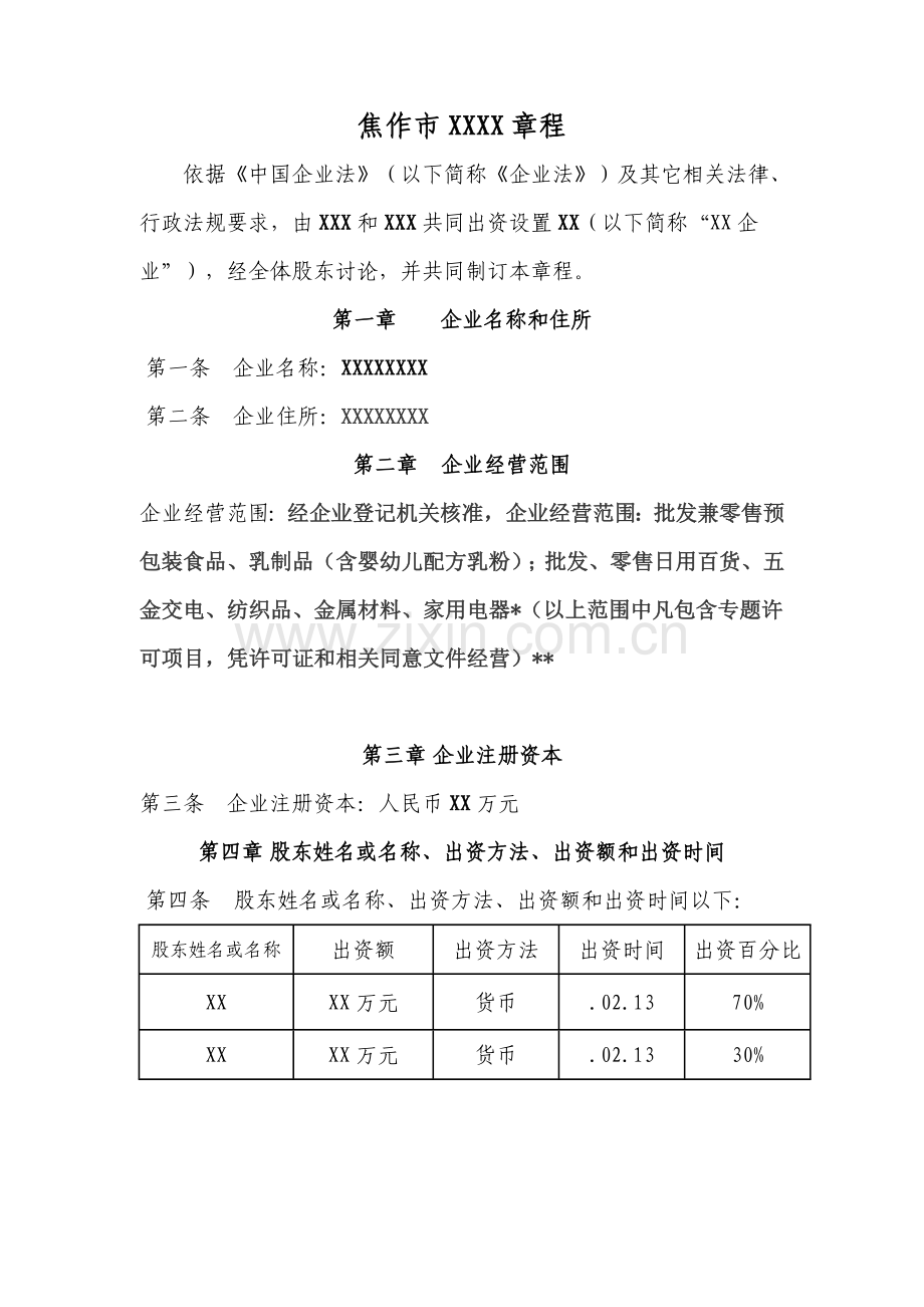 两人有限公司新版章程范本.doc_第1页