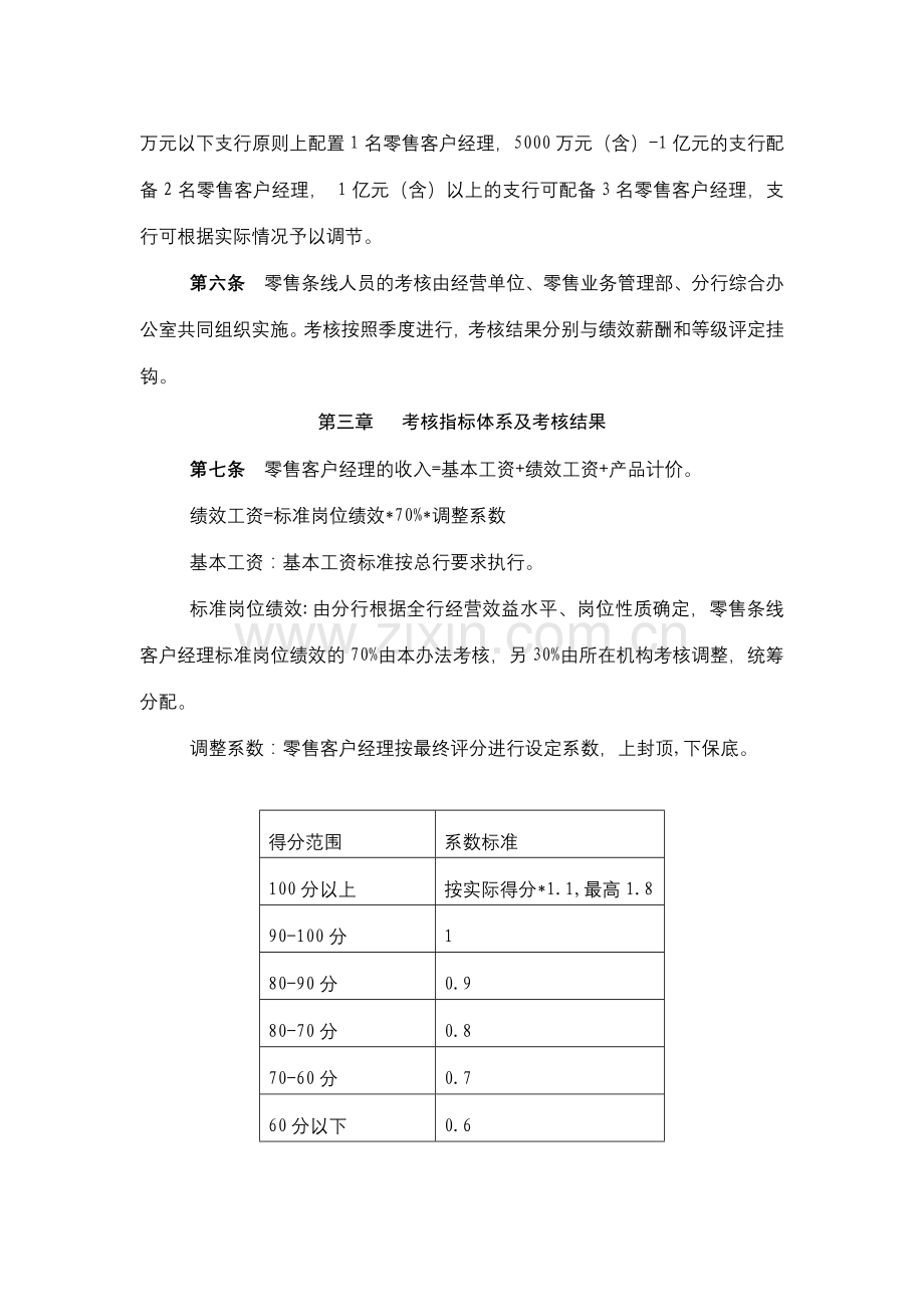 银行股份有限公司零售条线人员绩效考核暂行办法模版.docx_第2页