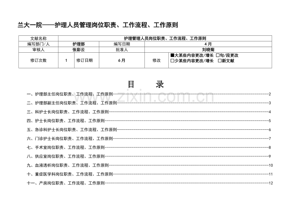 护理人员工作质量统一标准工作作业流程岗位职能职责.doc_第1页