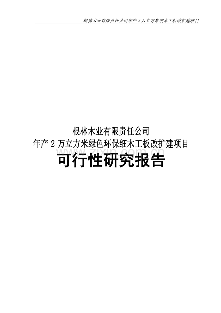 根林木业年产2万立方米细木工板生产线改扩建项目可行性研究报告.doc_第1页