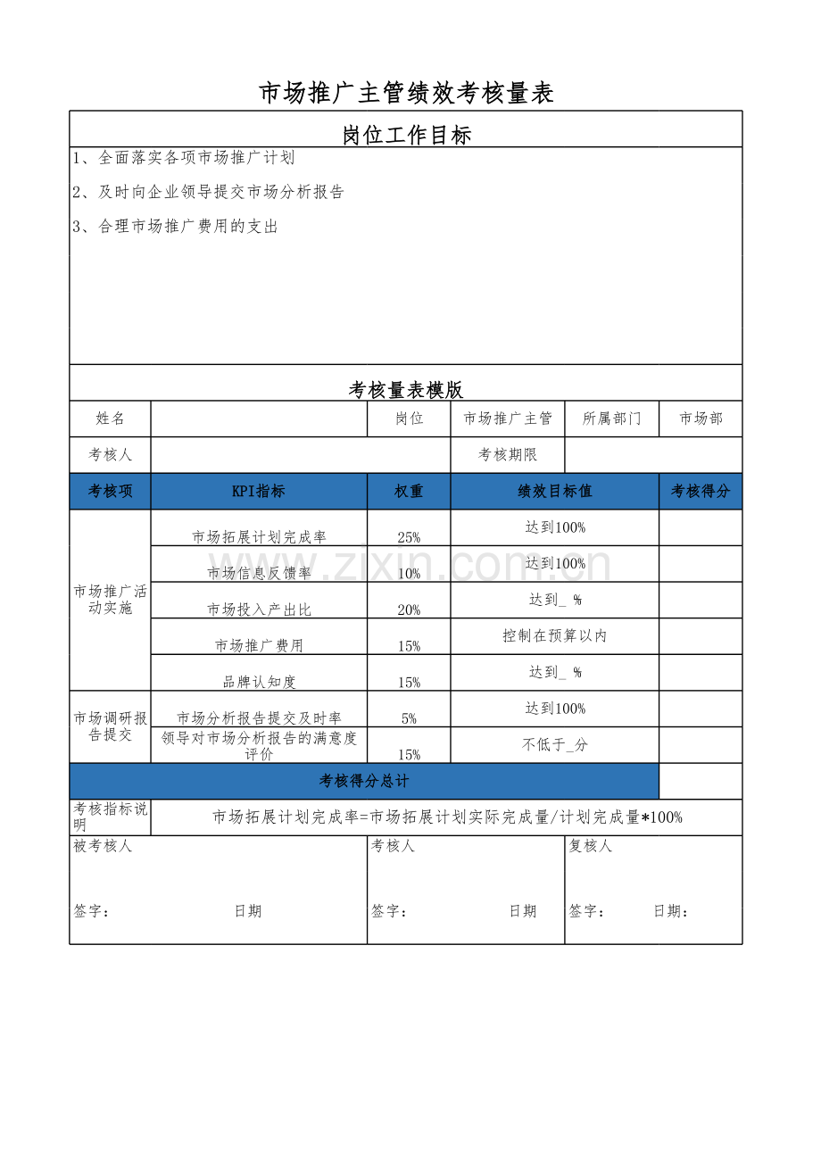 市场推广主管绩效考核方案.xlsx_第1页