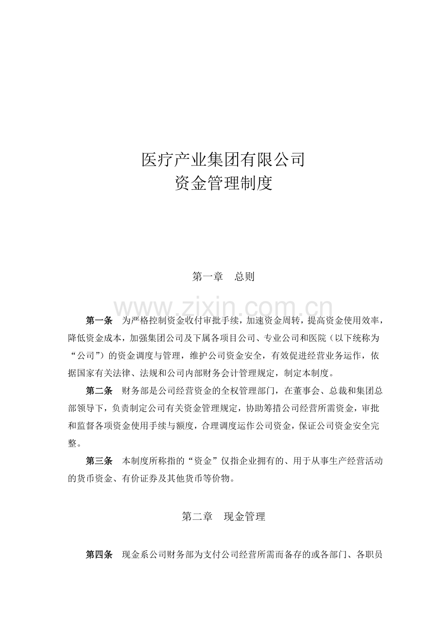医疗集团资金管理制度模版.doc_第1页