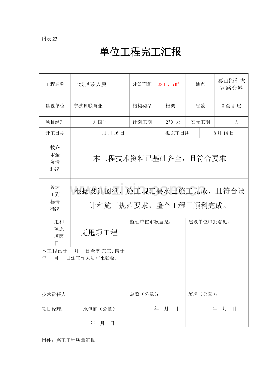 单位综合重点工程竣工新版报告.doc_第1页