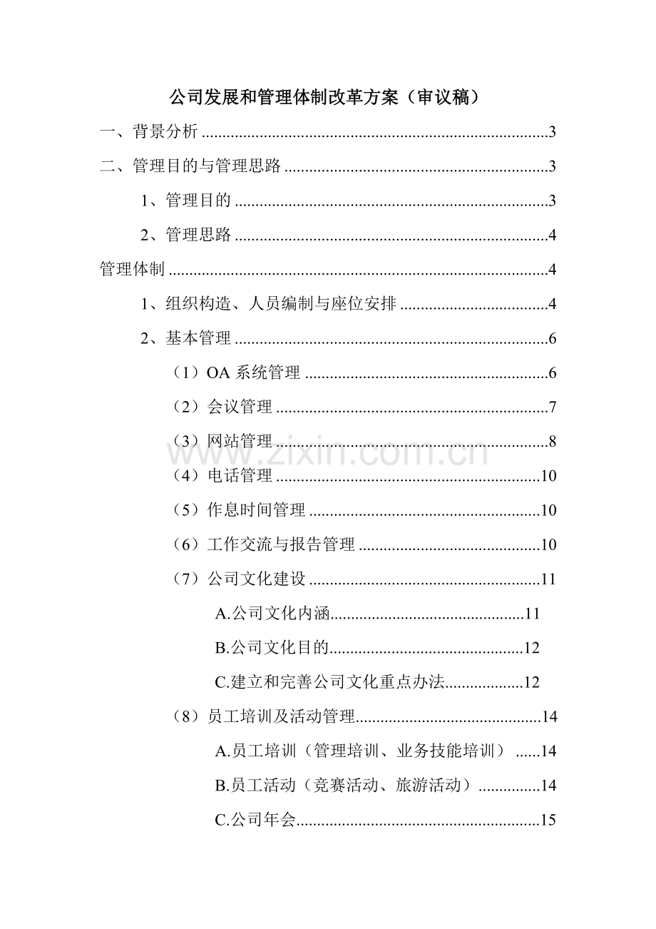 公司发展和管理体制改革专项方案.doc_第1页