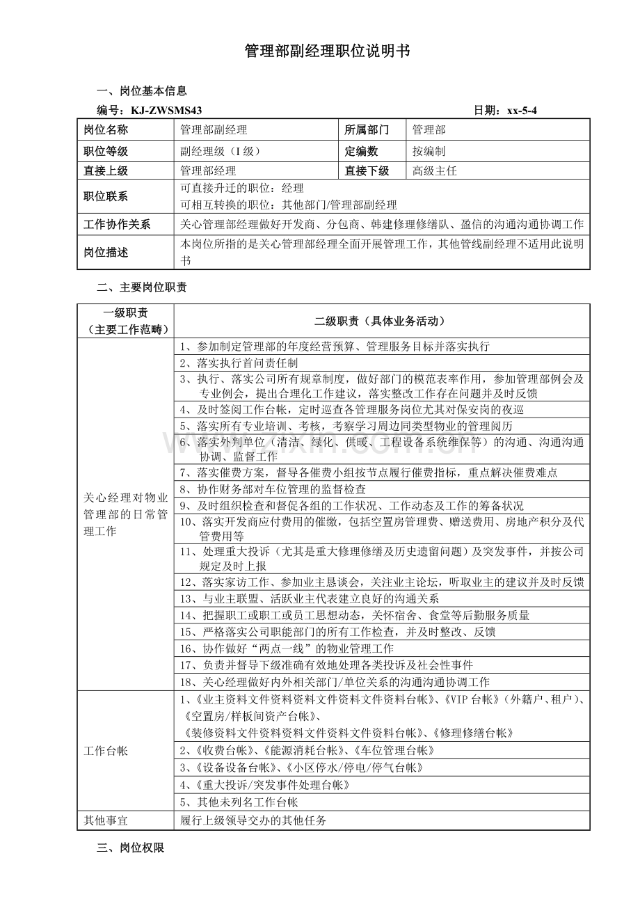 物业公司副经理职务说明书.doc_第1页
