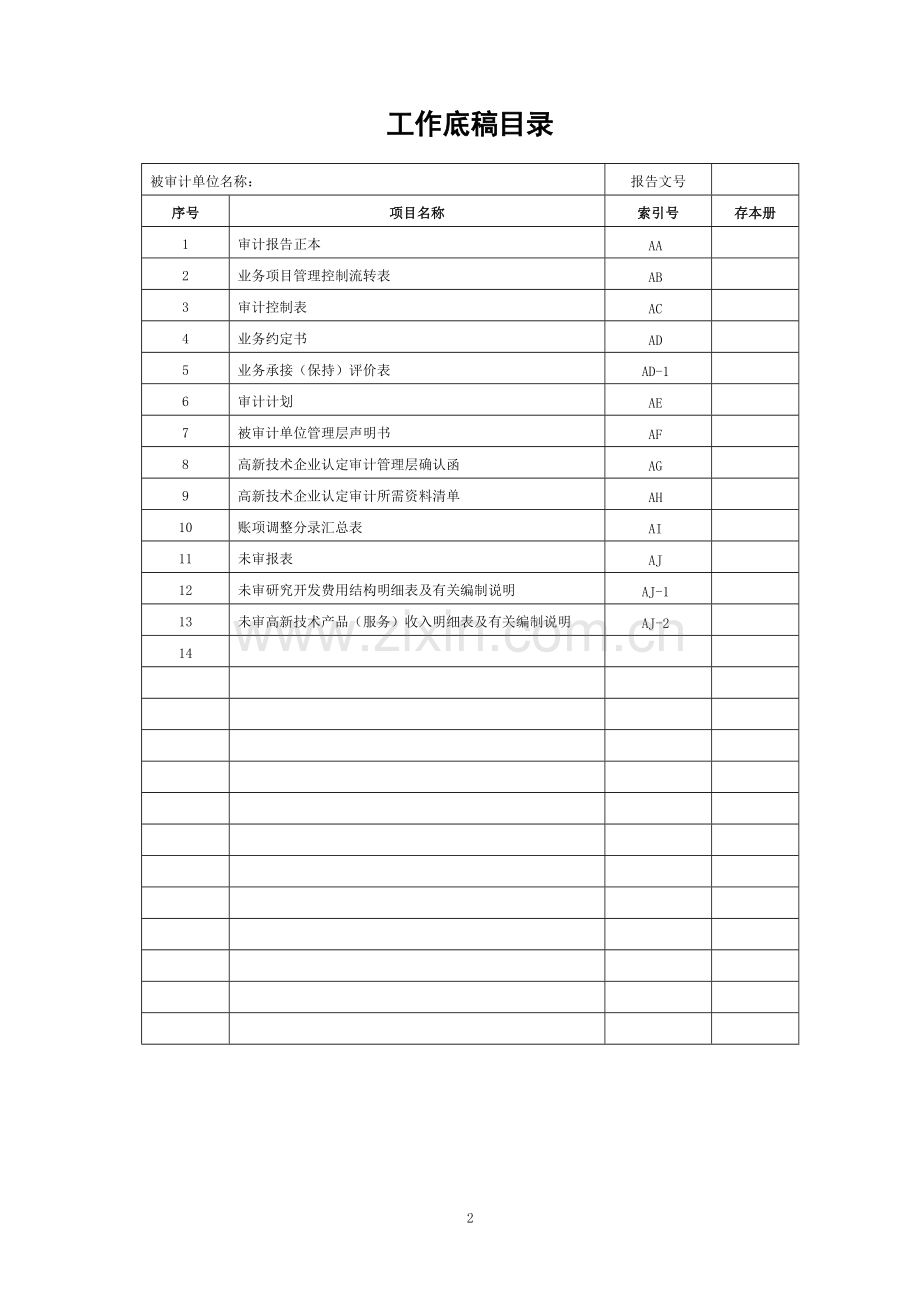 高新技术企业认定审计工作底稿模版.doc_第2页