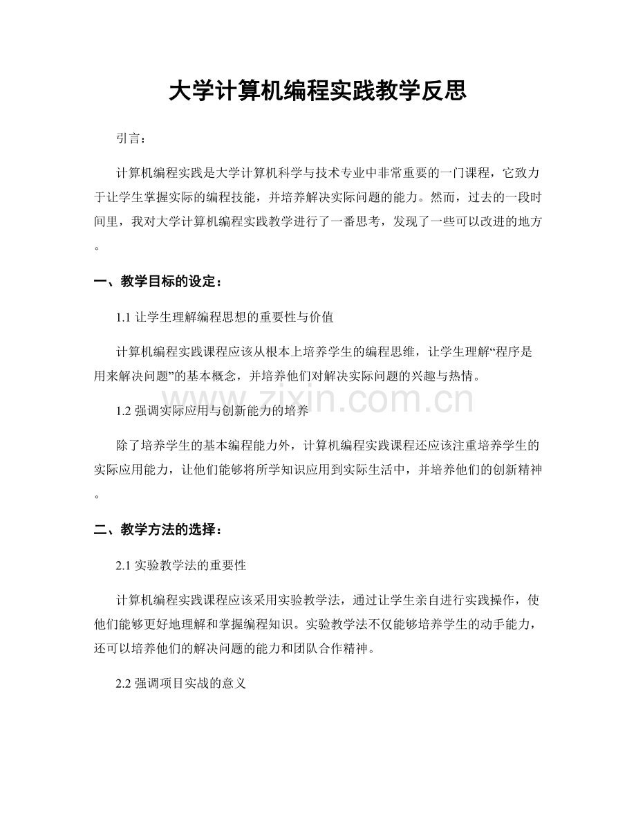 大学计算机编程实践教学反思.docx_第1页
